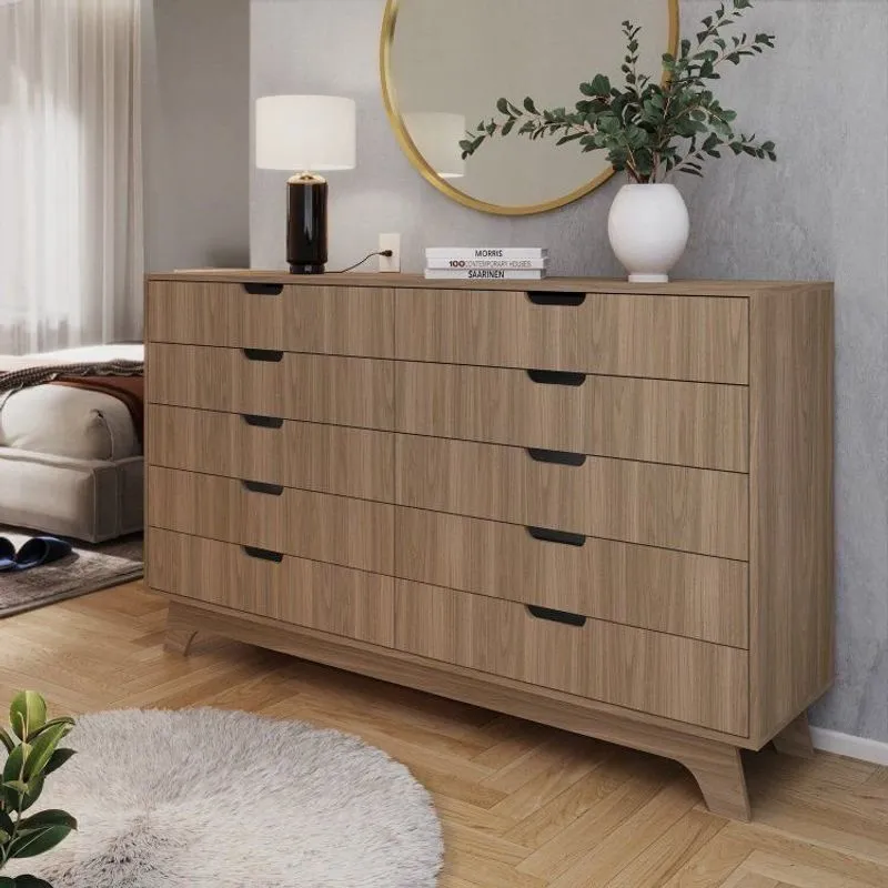 Cômoda Para Quarto 10 Gavetas Mdf Alice Yescasa Marrom/lauro Freijó Louro Freijó