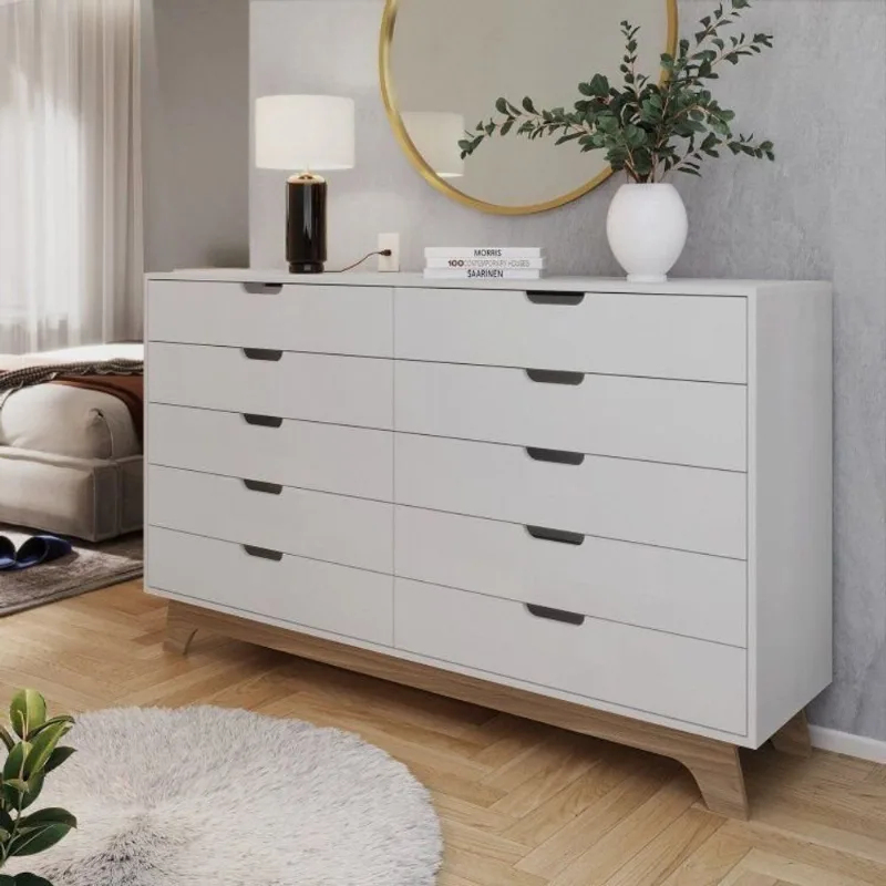 Cômoda Alice 10 Gavetas em 100% MDP/MDF Yescasa Branco/Louro Freijó Branco/Louro Freijó