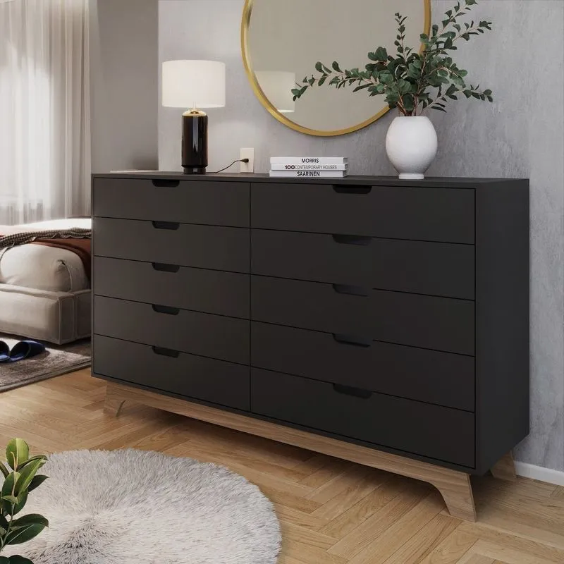 Cômoda Alice 10 Gavetas Em 100% Mdf Yescasa Preto/louro Freijó Preto/louro Freijó
