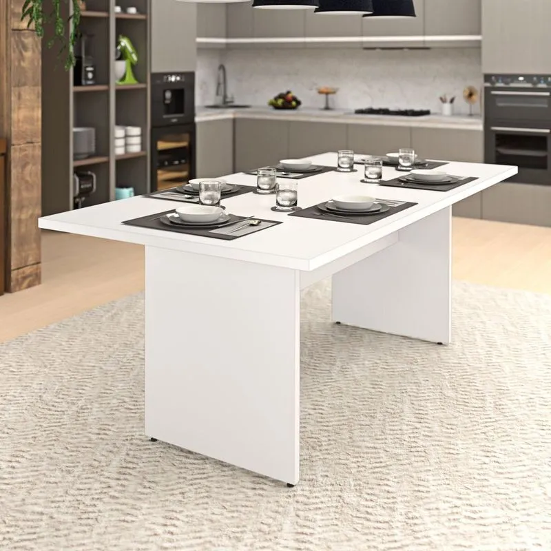 Mesa De Jantar 6 Lugares Cozinha 200x100cm Mdp Branco Branco