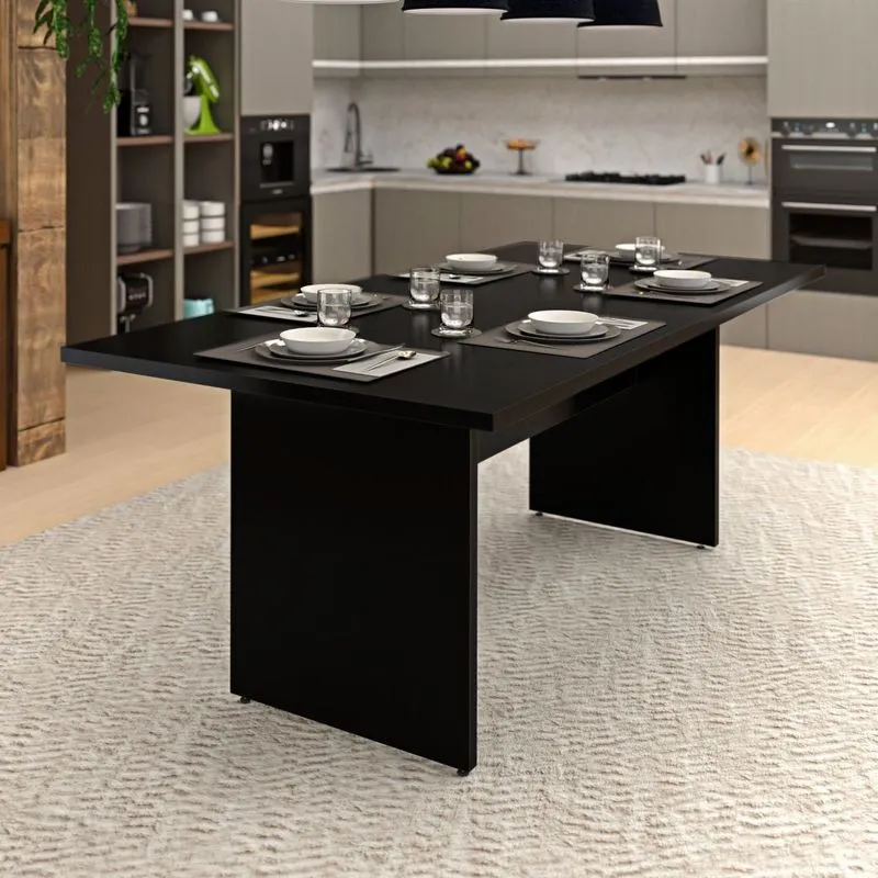 Mesa De Jantar 6 Lugares Cozinha 200x100cm Mdp Preto Preto