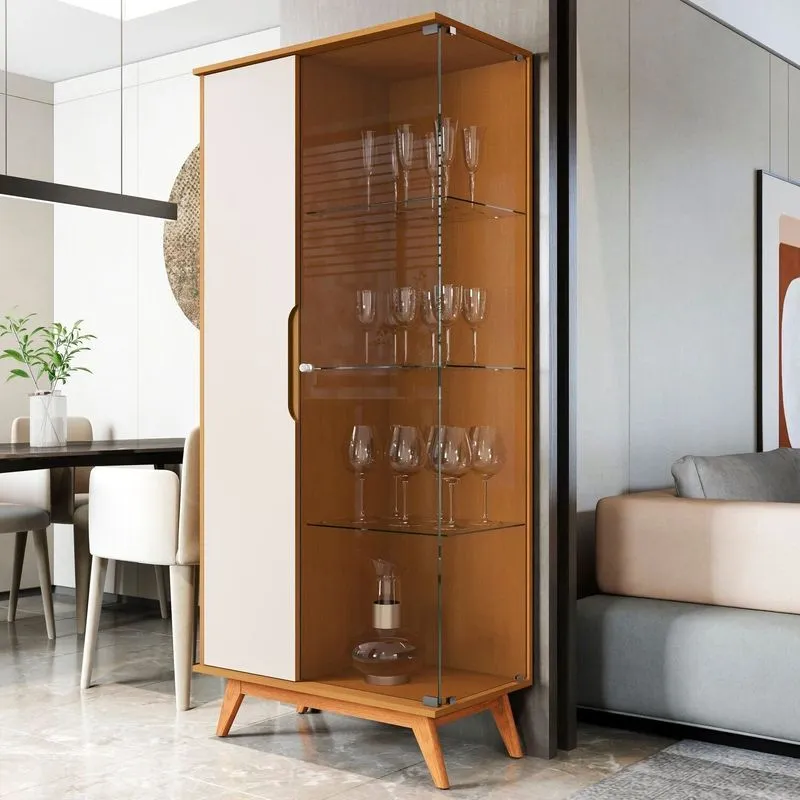 Cristaleira Puxador Usinado E Vidro Temperado 100% Mdf 180cmx80cm Linha 2025 Marrom Nature/offwhite