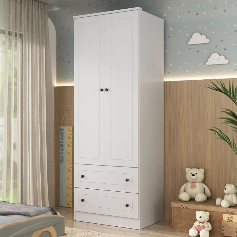 Guarda-Roupa Infantil 2 Portas 2 Gavetas Girassol Branco Branco