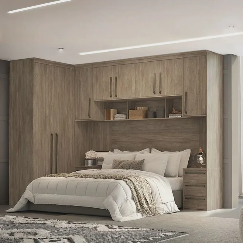 Quarto Modulado Casal Mdf 5 Peças Lotus Carvalho