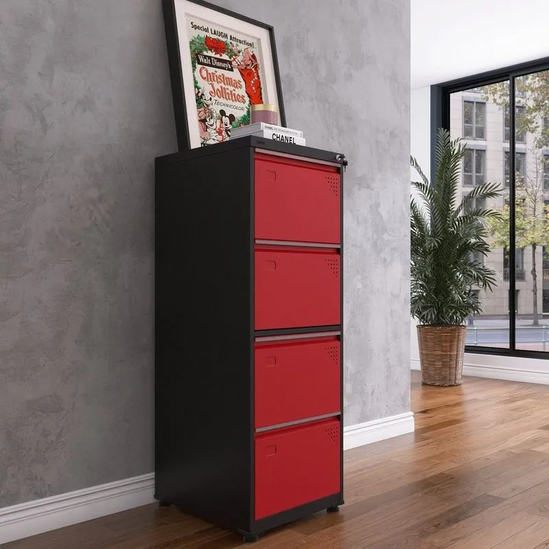 Gaveteiro Arquivo Para Escritório Em Aço 4 Gavetas Preto/vermelho Preto/vermelho
