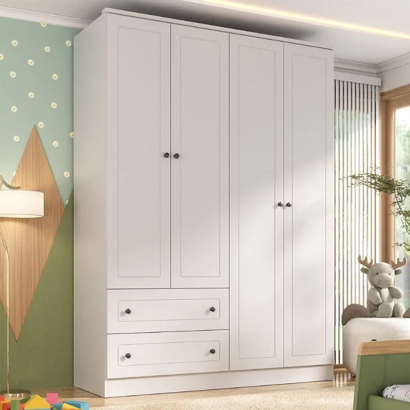 Guarda-Roupa Infantil 4 Portas e 2 Gavetas Girassol Branco Branco
