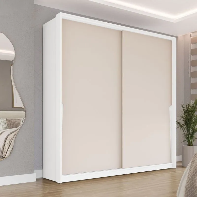 Guarda Roupa 2 Portas De Correr 2 Gavetas Bege/branco/creme Branco/creme