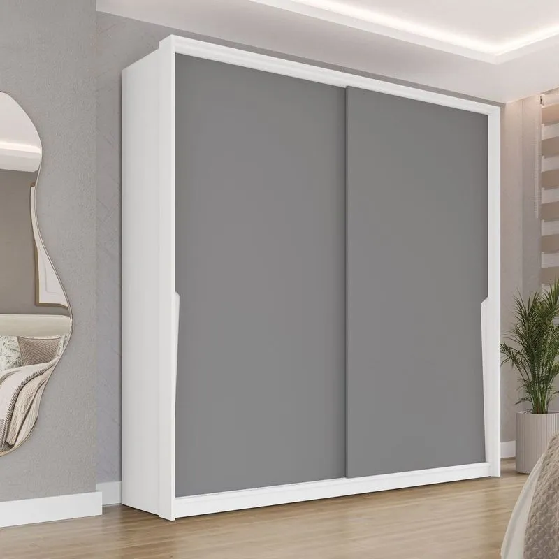 Guarda Roupa 2 Portas De Correr 2 Gavetas Cinza/branco Branco/cinza
