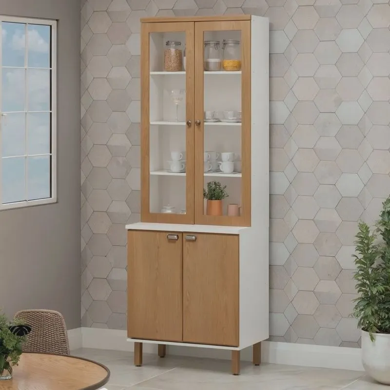 Armário Cristaleira com 2 Portas de Vidro e Balcão com 2 Portas Provençal 100% Mdf Branco/Teka