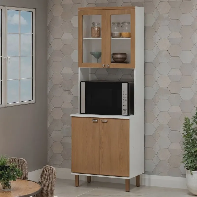 Torre Quente com Cristaleira 2 Portas de Vidro 100% Mdf Branco/Teka Soho