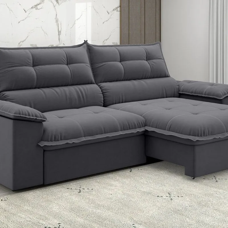 Sofá Venetto Retrátil E Reclinável 250cm Cinza Titanio Titanio