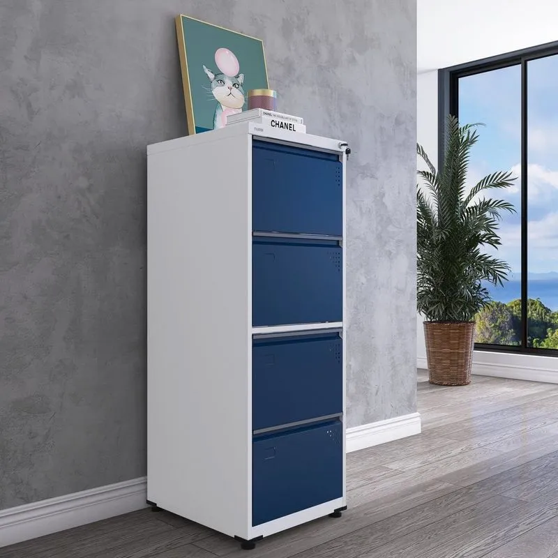 Gaveteiro Arquivo De Aço 4 Gavetas 136,2x47x67 Cm Cinza/branco/azul Delrei Branco/azul Delrei