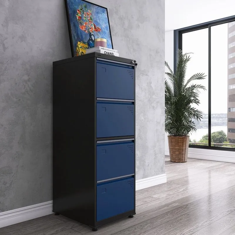 Gaveteiro Arquivo De Aço 4 Gavetas 136,2x47x67 Cm Cinza/preto/azul Dali Preto/azul Dali