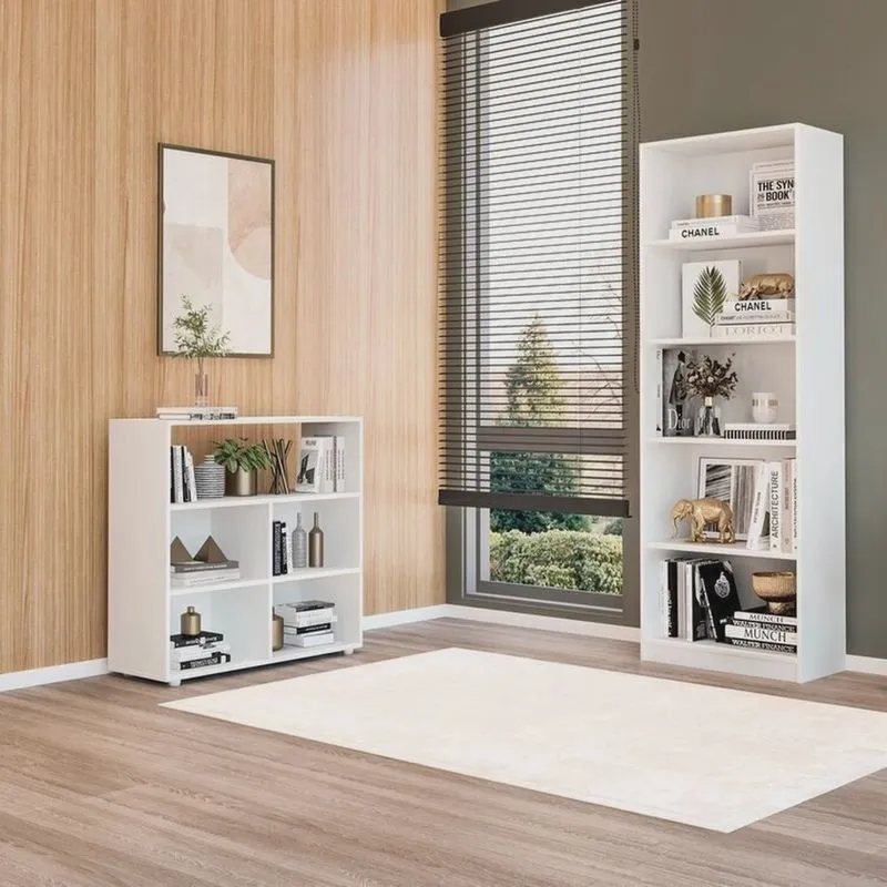 Kit com 1 Estante Livreiro 5 Nichos Montreal e 1 Estante Multiuso 5 Nichos Cairo