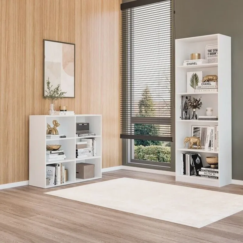 Kit com 1 Estante Multiuso 5 Nichos Montreal e 1 Estante para Livros 6 Nichos Geórgia