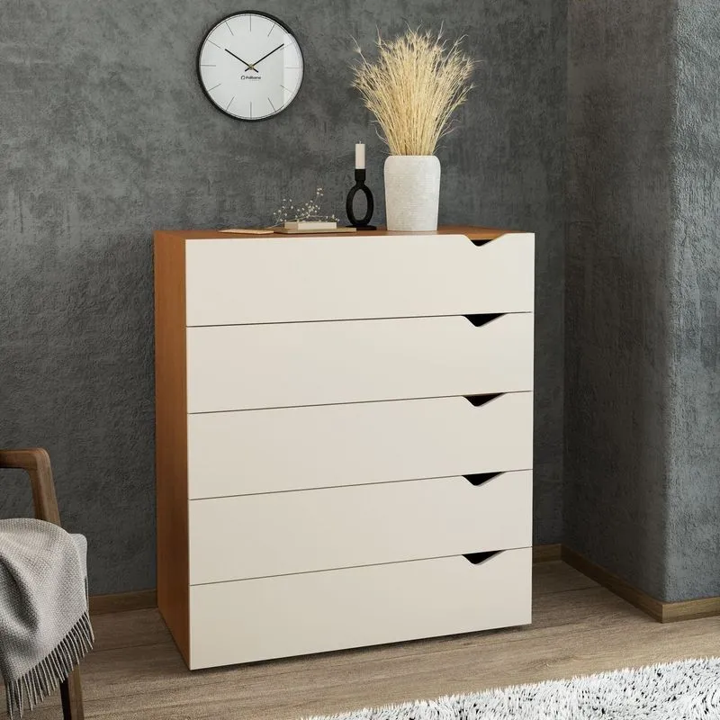 Cômoda 5 Gavetas 104,2x90x46 Cm Porto Freijó/creme