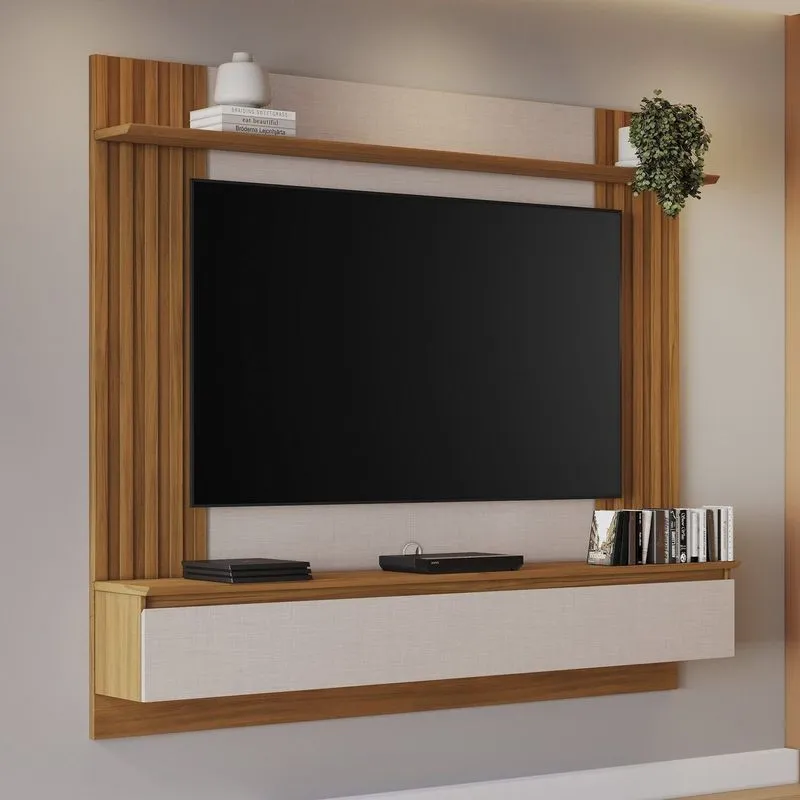 Painel Ripado Para Tv Até 65 Polegadas 160,6cmx165,6cm Marrom Off White/freijó Trend