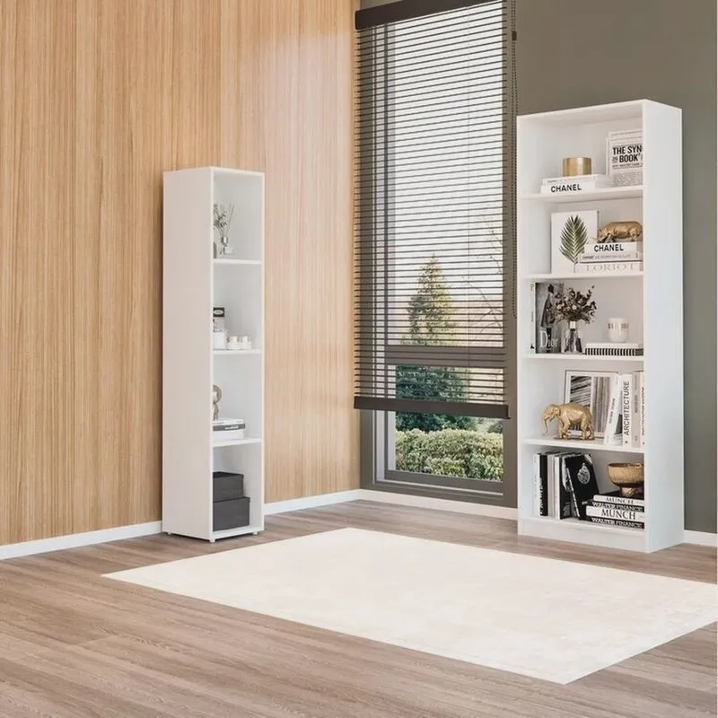 Kit com 1 Estante Multiuso 5 Nichos Montreal e 1 Estante Modular Livreiro 4 Nichos Calum