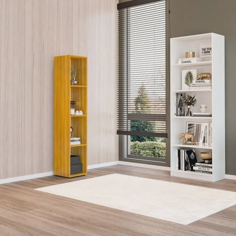 Kit com 1 Estante Multiuso 5 Nichos Montreal e 1 Estante Modular Livreiro 4 Nichos Calum