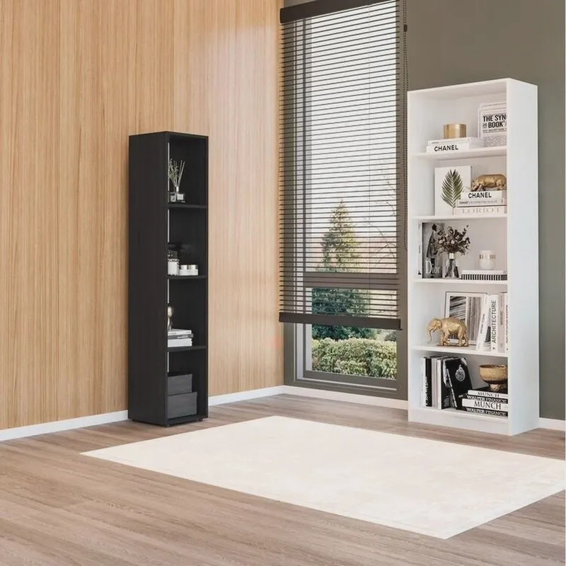 Kit com 1 Estante Multiuso 5 Nichos Montreal e 1 Estante Modular Livreiro 4 Nichos Calum