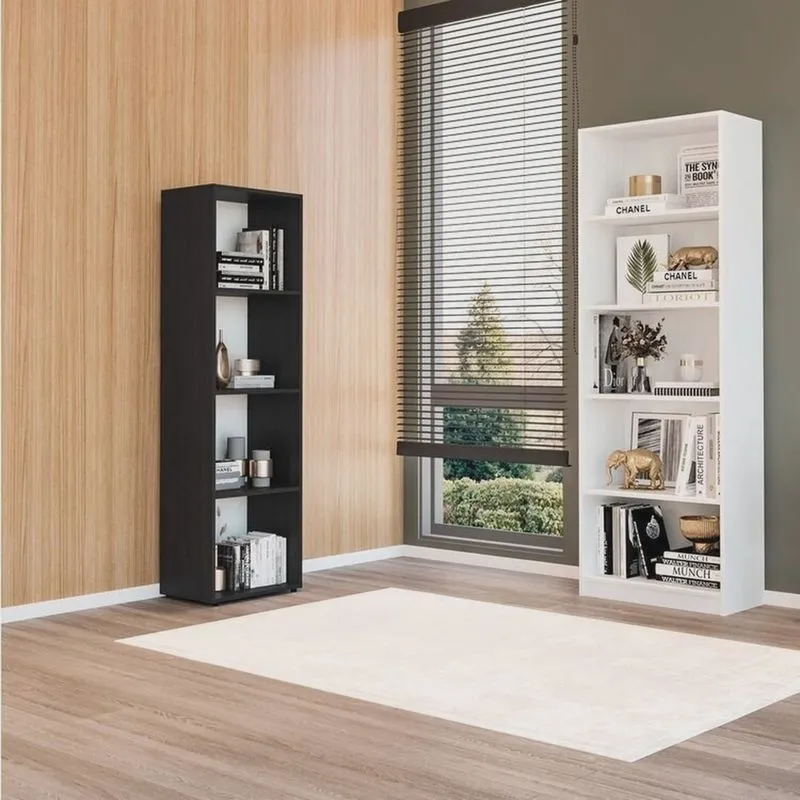 Kit 1 Estante Multiuso 5 Nichos Montreal e 1 Estante Livreiro Modular 4 Nichos Delta