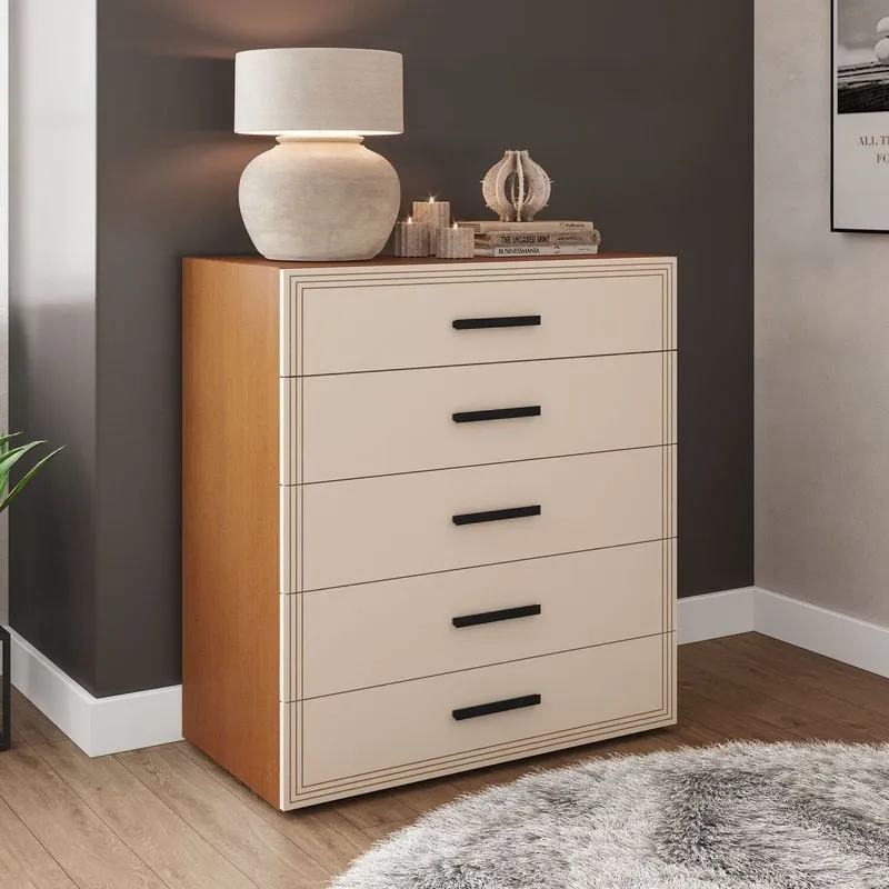 Cômoda 5 Gavetas 104,2cm 46cm 90cm Valência Bege/freijó/creme Freijó/creme