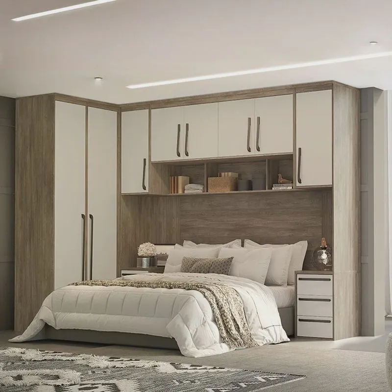 Quarto Modulado Casal Mdf 5 Peças Lotus Carvalho