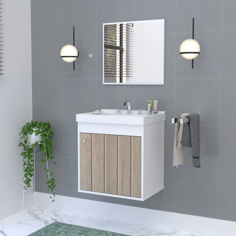 Kit Gabinete Banheiro Em Mdf Com Espelheira Veneto Branco/berlin Berlin/ Branco