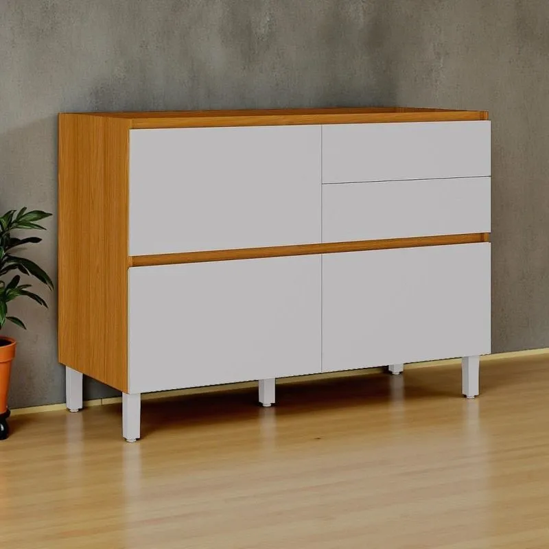 Balcão Cozinha 1 Porta 4 Gavetas 120cm Sem Tampo 100% Mdf Lúmina Itatiaia Cinza/cinamomo/fendi Cinamomo/fendi