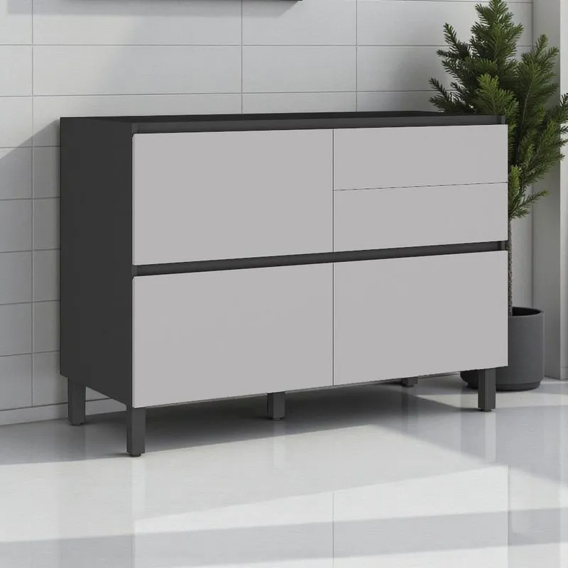 Balcão Cozinha 1 Porta 4 Gavetas 120cm Sem Tampo 100% Mdf Lúmina Itatiaia Cinza/grafite/fendi Grafite/fendi