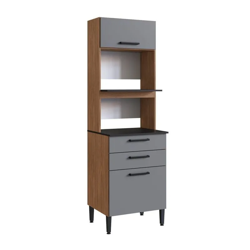 Paneleiro Duplo 2 Portas 2 Gavetas 207cm Giovanna Laranja/freijo/cinza Freijo/cinza
