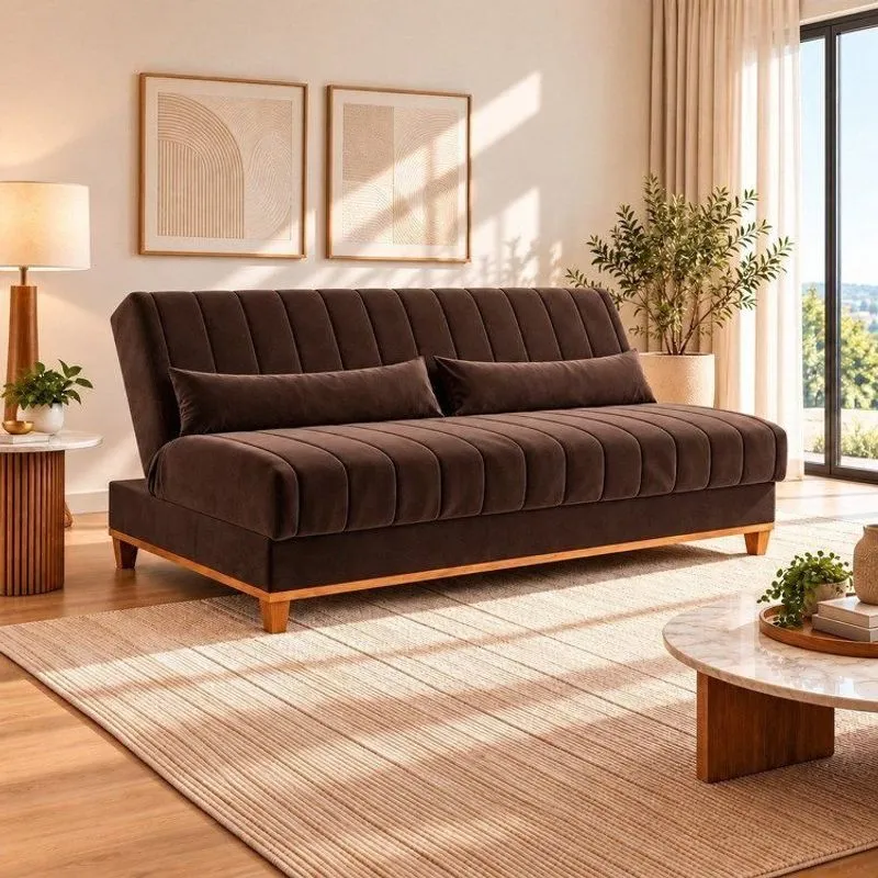 Sofá Cama 3 Lugares 1,80m Veludo Colors Marrom Bombom Bombom
