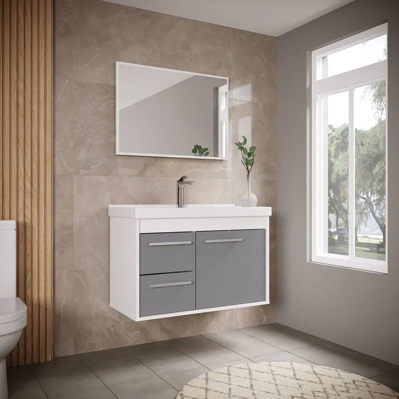 Conjunto Gabinete De Banheiro Em Mdf Com Espelheira Potenza Branco/gianduia Gianduia