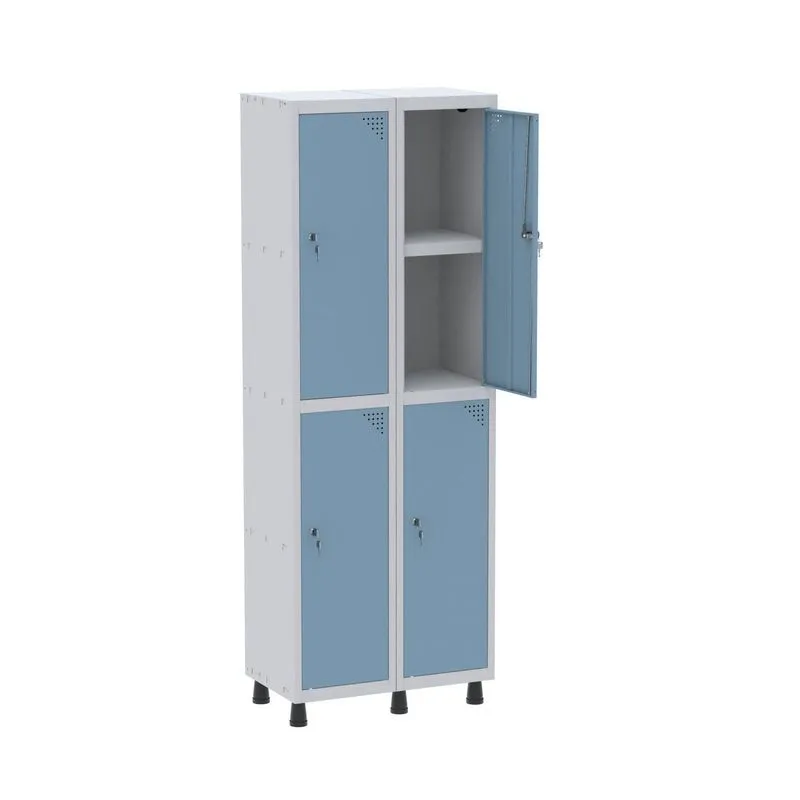 Armário Locker 2 Colunas, 4 Portas Com Prateleira Central Com Duas Chaves Azul E Cinza Cinza/azul Dali