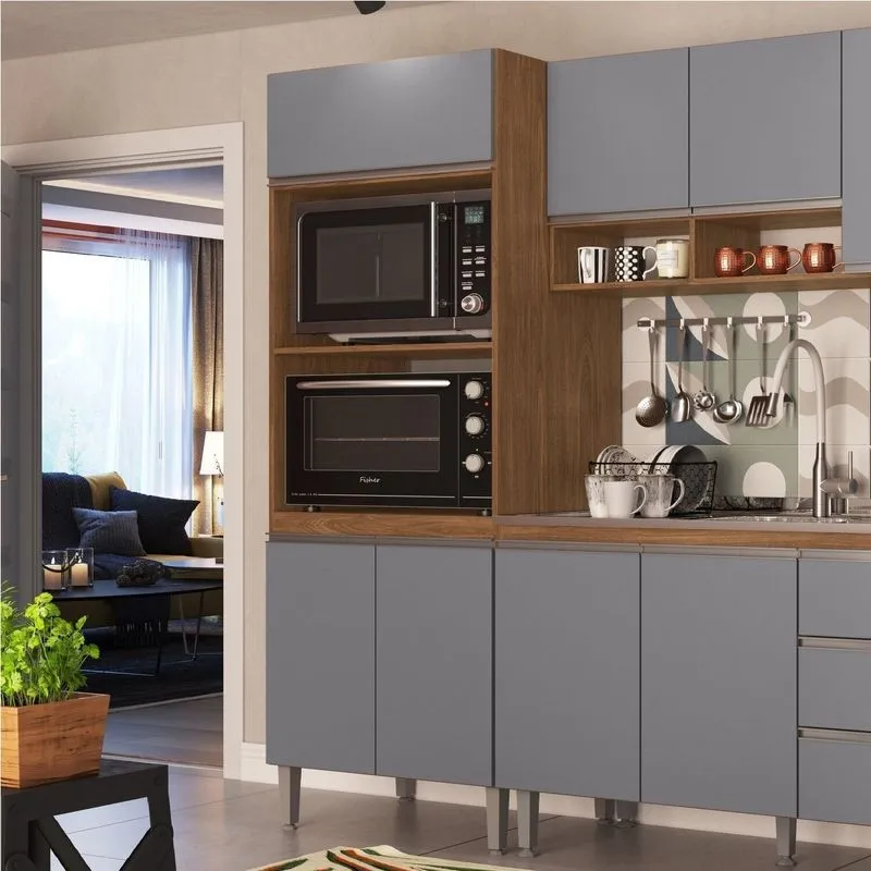 Torre Quente 3 Portas 2 Nichos Para Forno Athena Laranja/freijo/cinza Freijo/cinza