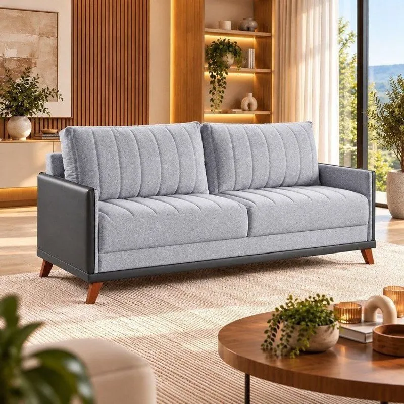 Sofá Living 3 Lugares 200cm Linho Seletto Cinza Inox Inox