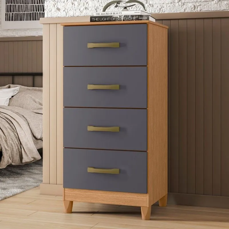 Cômoda Para Quarto 4 Gavetas Mobi 105x50x40 Cm Cinza/freijó/titanium Freijó/titanium