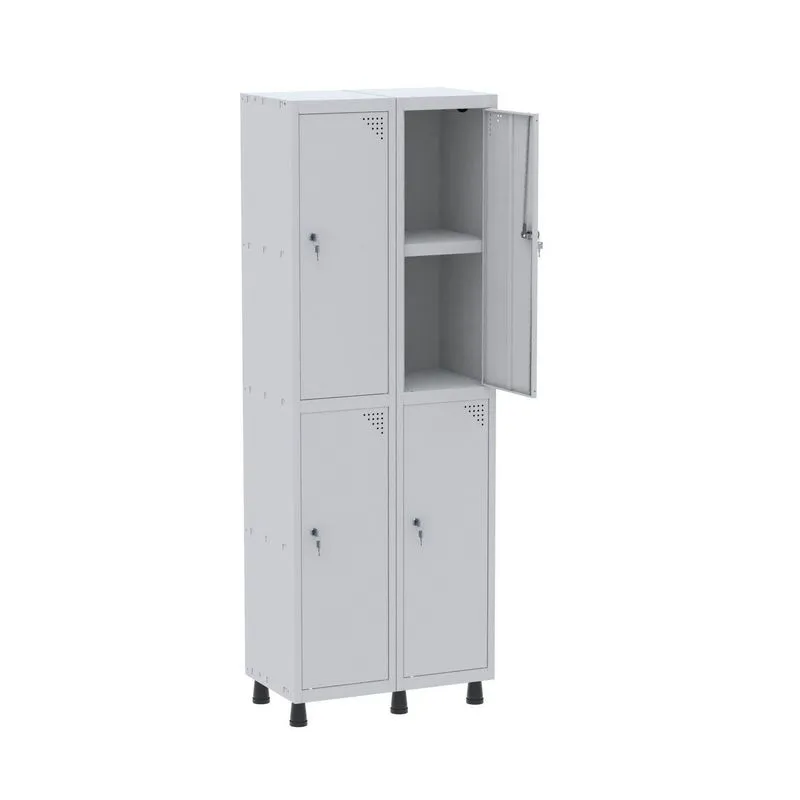 Armário Locker 2 Colunas, 4 Portas Com Prateleira Central Com Duas Chaves Cinza Cinza