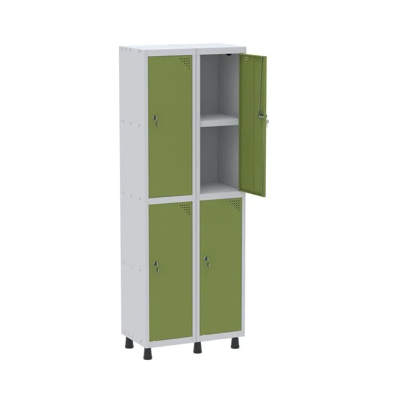 Armário Locker 2 Colunas, 4 Portas Com Prateleira Central Duas Chaves Verde E Cinza Cinza/verde Miró