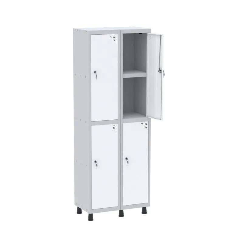 Armário Locker 2 Colunas, 4 Portas Com Prateleira Central Com Duas Chaves Cinza E Branco Cinza/branco