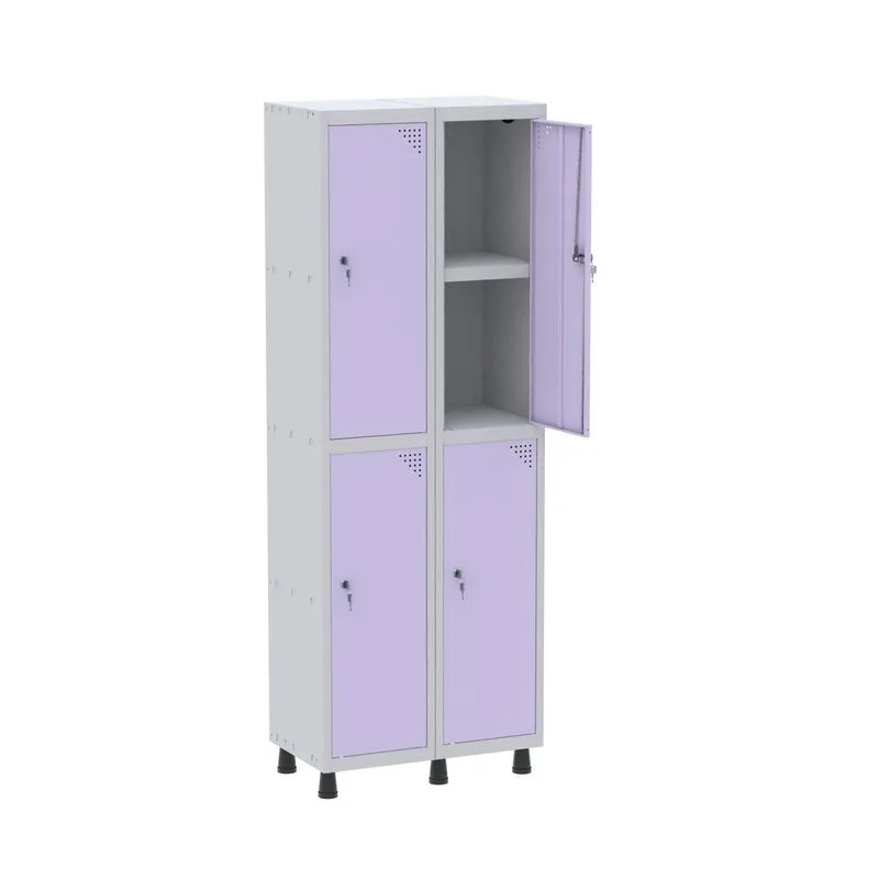 Armário Locker 2 Colunas, 4 Portas Com Prateleira Central Com Duas Chaves Roxo E Cinza Cinza/lilas