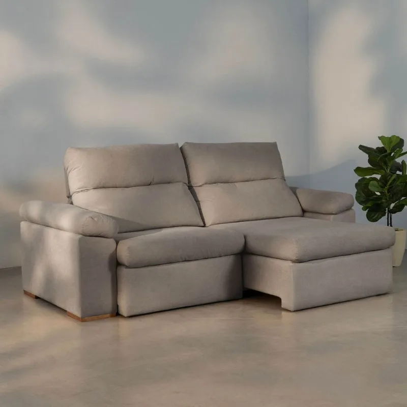 Sofá Retrátil e Reclinável 3 Assentos Tecido Bege Botero 230cm CabeCasa MadeiraOriginals Bege