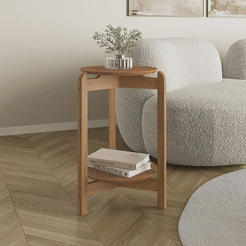 Mesa Lateral mdf com pés de Madeira Maciça Lizz Cedro
