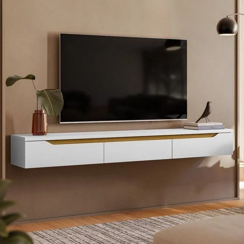 Rack Suspenso Para Tv Até 65 Polegadas 180cm Branco Branco/cedro