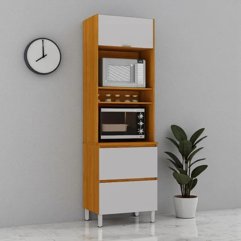 Paneleiro 2 Portas 1 Gaveta 70cm Espaço Para 2 Fornos 100% Mdf Dobradiça Slow Motion Lúmina Itatiaia Cinamomo/fendi