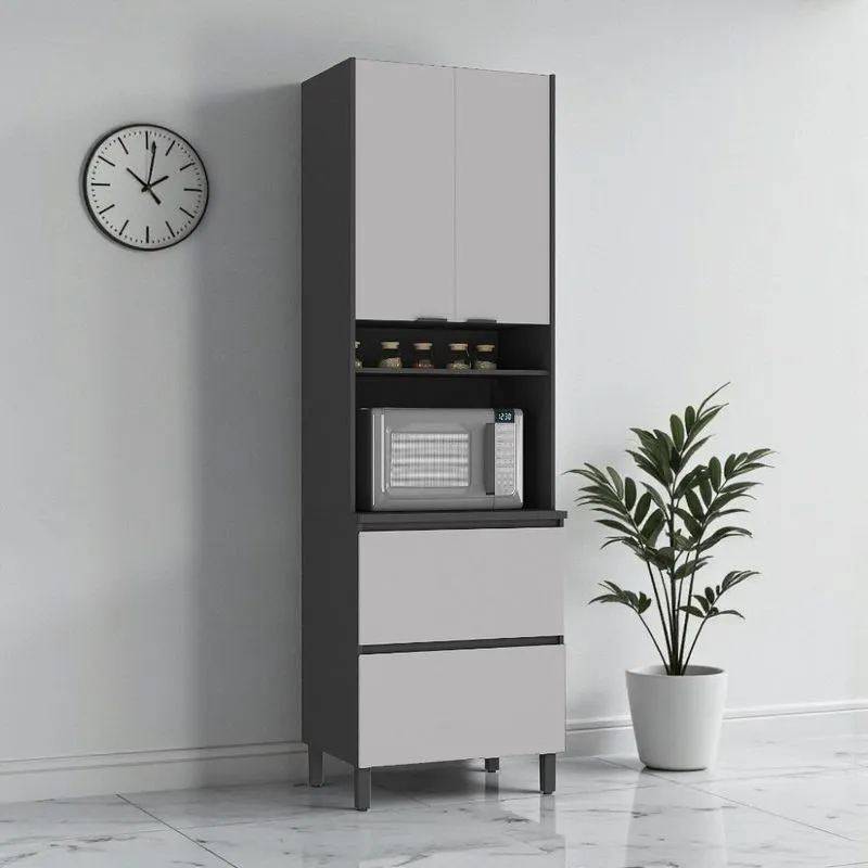 Paneleiro 3 Portas 1 Gaveta 70cm Espaço Para Forno 100% Mdf Dobradiça Slow Motion Lúmina Itatiaia Ci Grafite/fendi