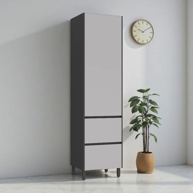 Paneleiro/dispenseiro 2 Portas 1 Gaveta Altura 230cm 100% Mdf Dobradiça Slow Motion Lúmina Itatiaia Grafite/fendi