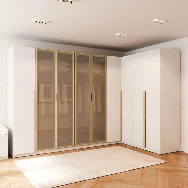 Guarda-Roupa Modulado De Canto 5 Peças 9 Portas Jade Cabecasa Madeiraoriginals Branco Fosco/Avelã