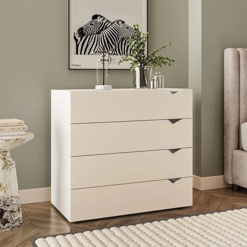 Cômoda Para Quarto 4 Gavetas Porto Bege/branco/creme Branco/creme