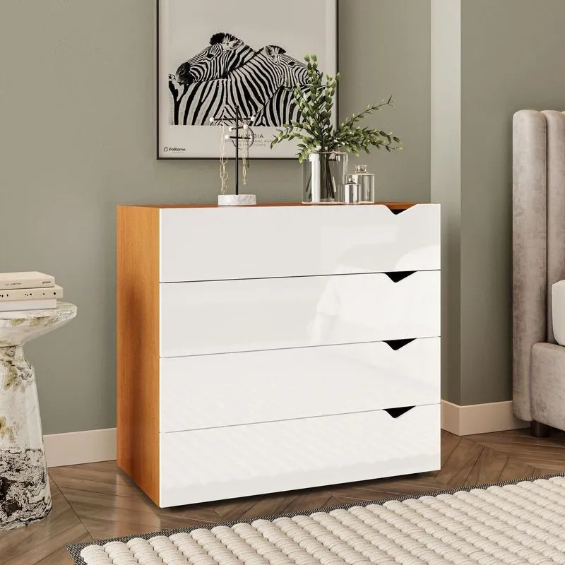 Cômoda 4 Gavetas 83,8cm X 90cm Porto Branco/freijó Freijó/branco